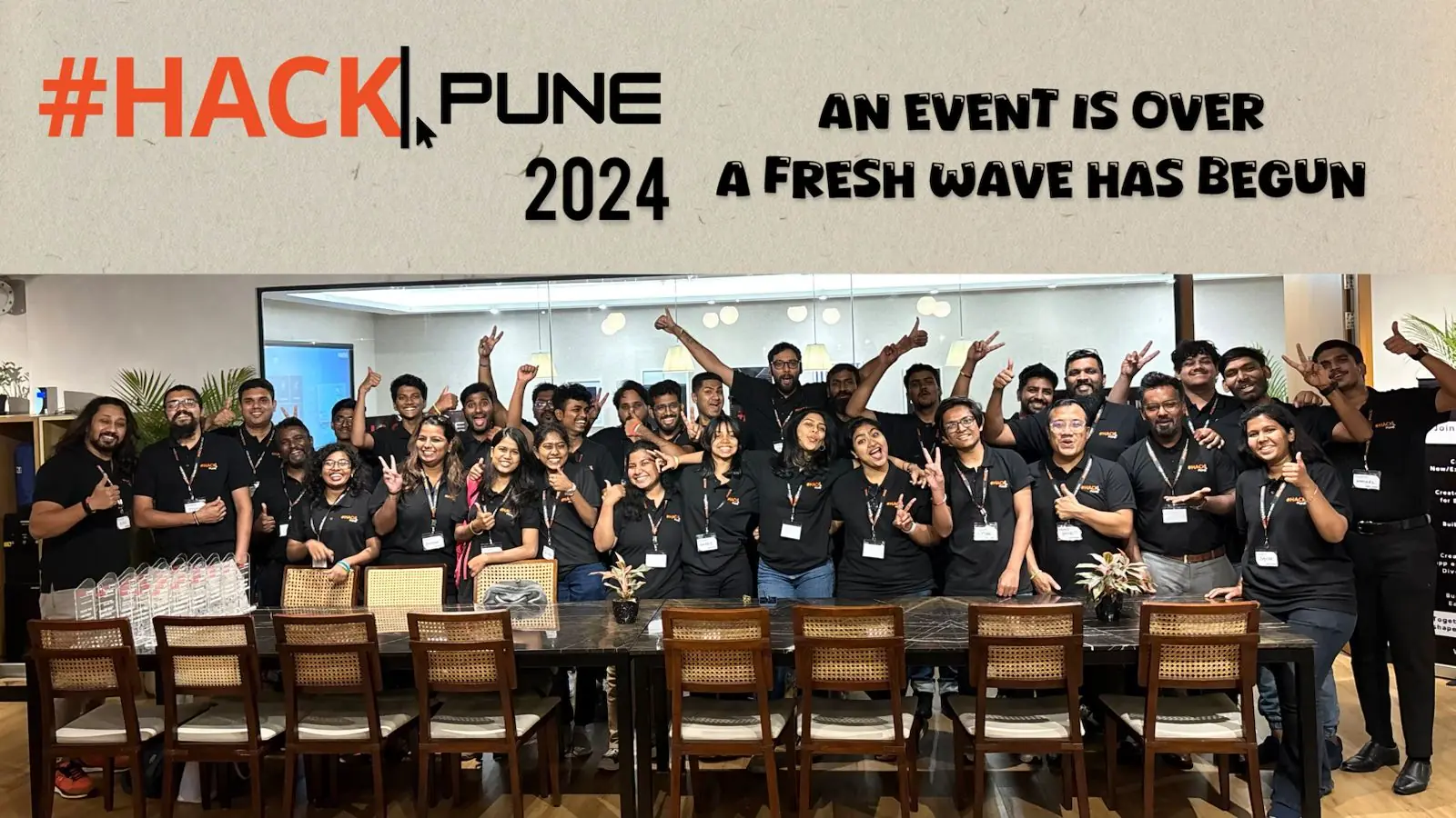 Participants of #HACK Pune 2024 gathered together for a group photo at the end of the weekend