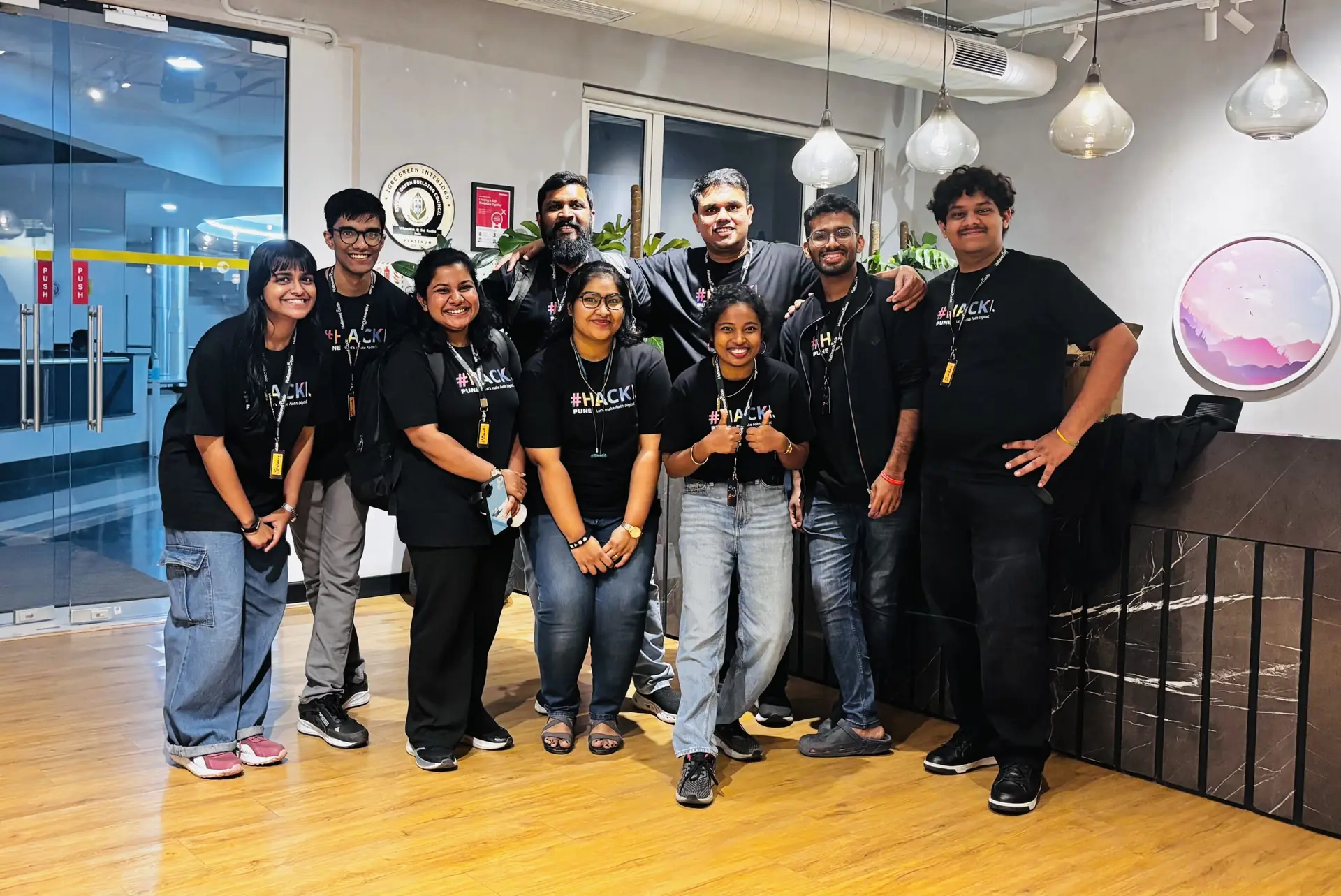 Participants of #HACK Pune 2025 gathered in the co-working space on build day.