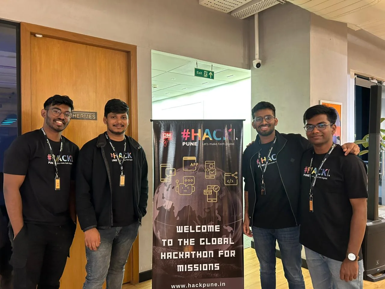 The YouTube to Reels Converter (Sermon Splitter) team and their build, photographed during the hackathon