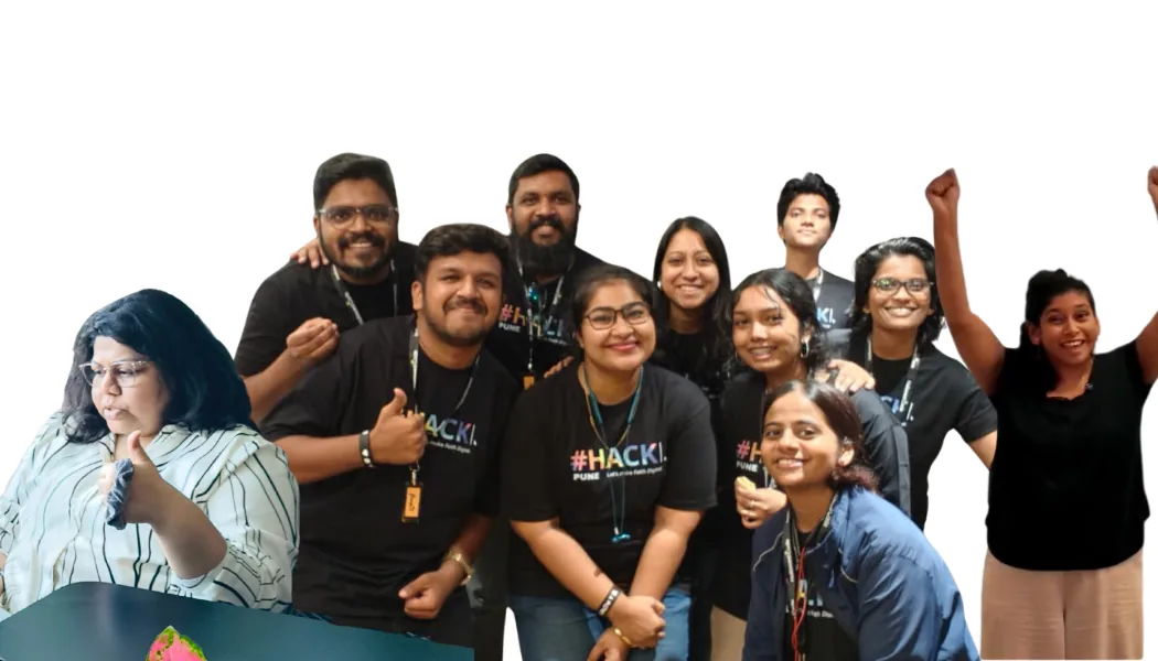 The Six Action Bible Stories team and their build, photographed during the hackathon